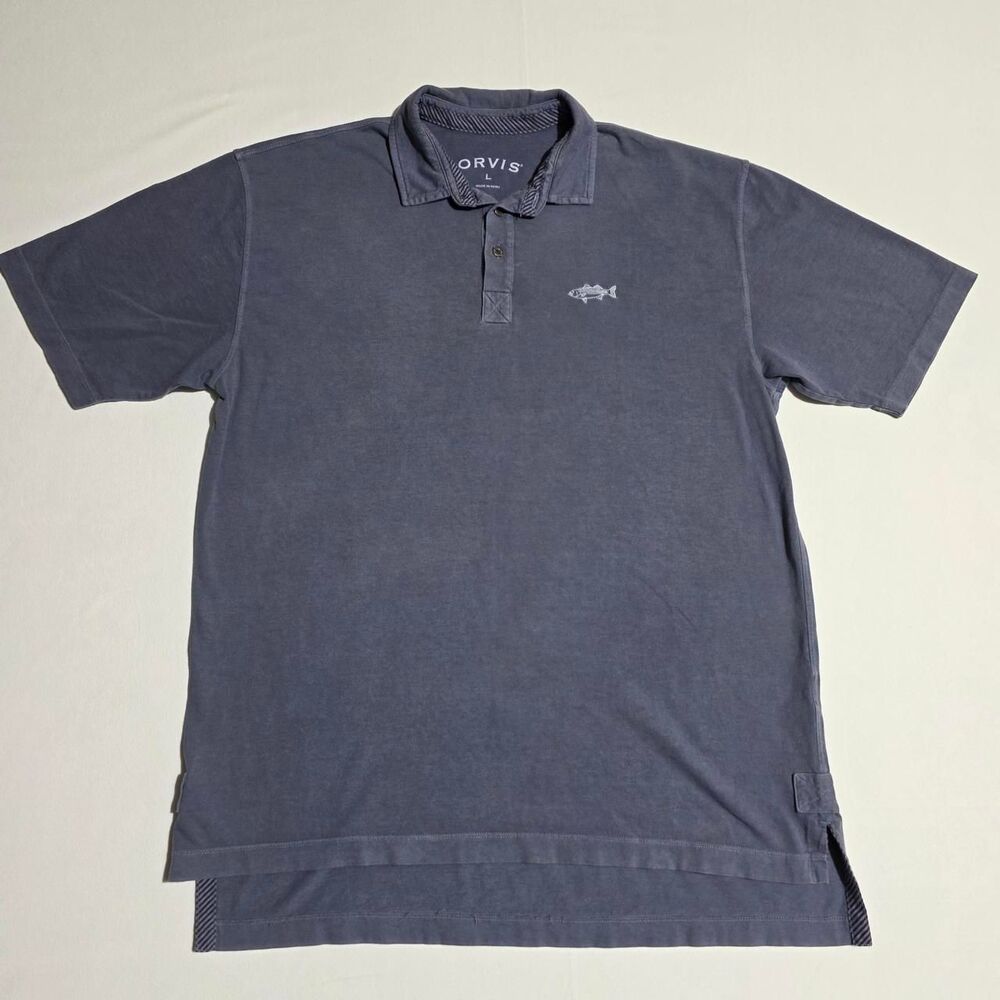 Orvis Men's Polo Shirt Men's Size Large Gray Fish Embroidered